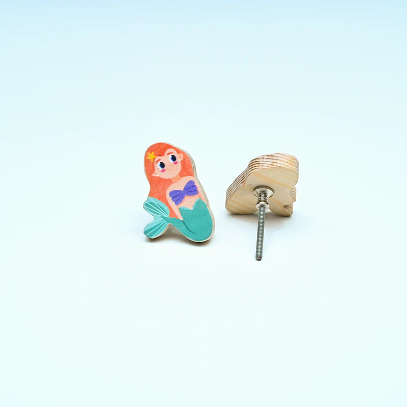 Handmade Pine Wood Mermaid Knob for Kids Furniture